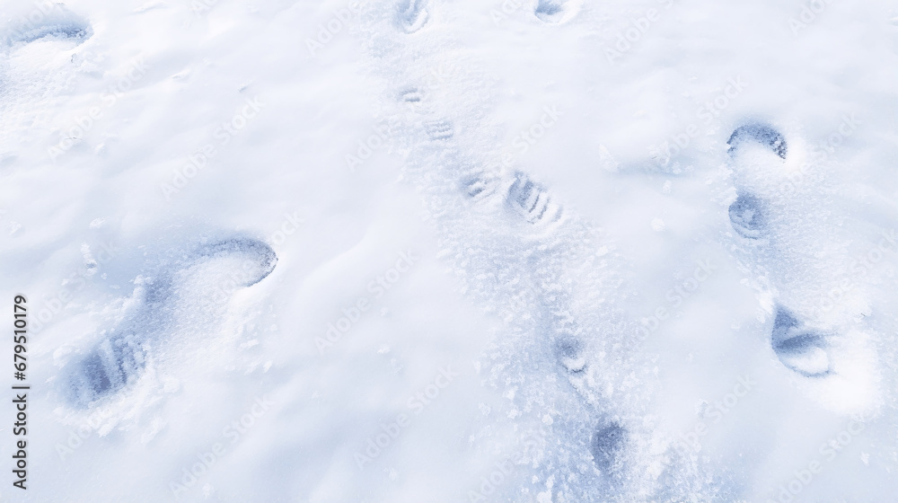 雪の足跡のアップ、地面を俯瞰した冬の背景