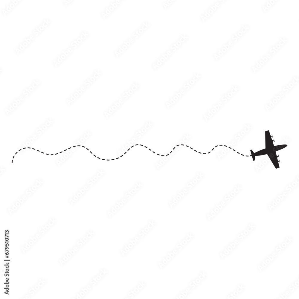Airplane Travel Path Silhouette With Flat Design. Vector illustration. 