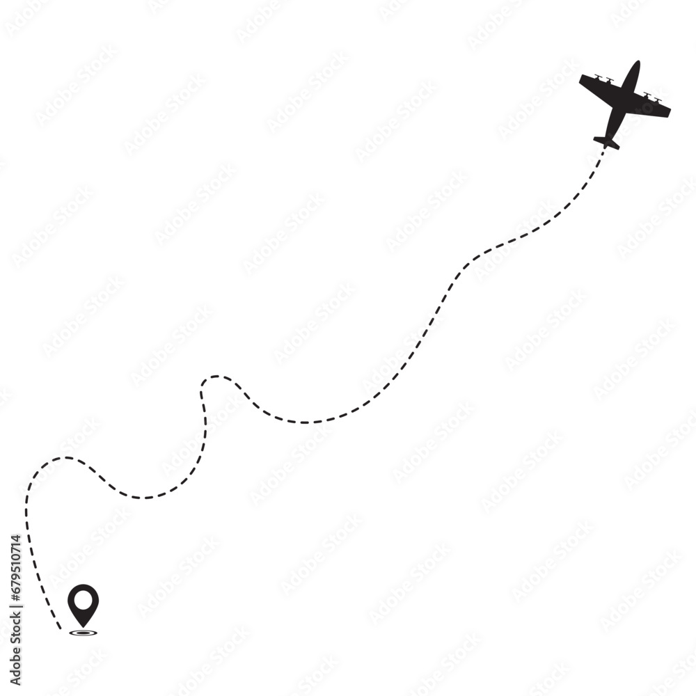 Airplane Travel Path Silhouette With Flat Design. Vector illustration. Airplane Travel Path Silhouette With Flat Design. Vector illustration.