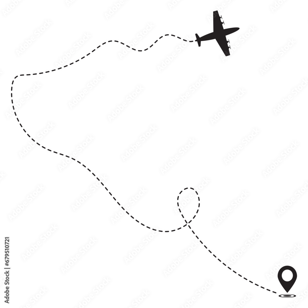 Airplane Travel Path Silhouette With Flat Design. Vector illustration. Airplane Travel Path Silhouette With Flat Design. Vector illustration.