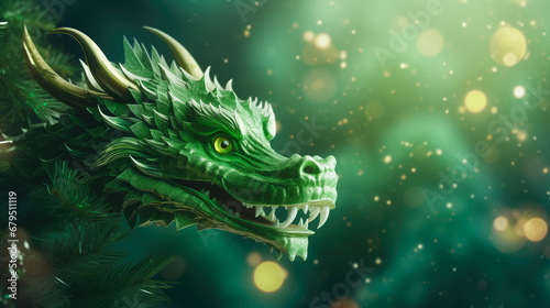 Green Dragon the Symbol of 2024 Year, Festive Background