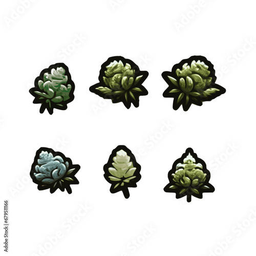 6 Cannabis Vector Illustrated Marijuana Buds Isolated on White Background