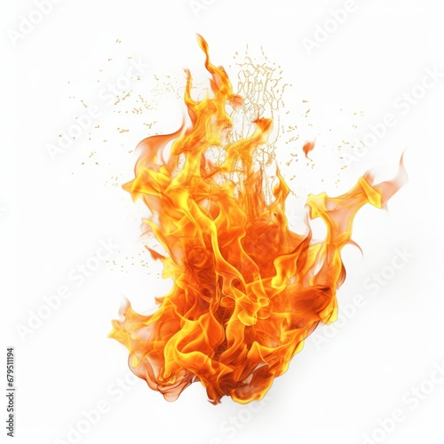 Hot fire flame on a white background, Generative AI