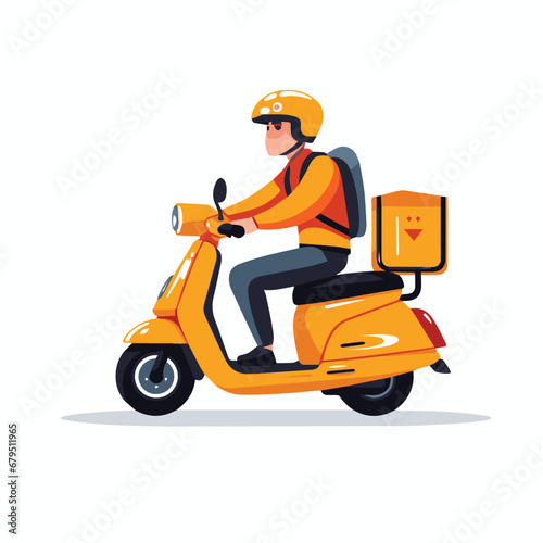 Minimalist vector illustration of a delivery man driving a scooter on a white background. © AI for You