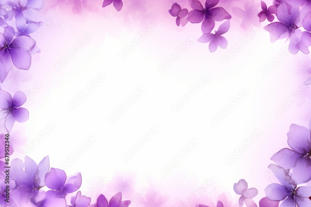 Violet botany frame background with flowers, Generative AI