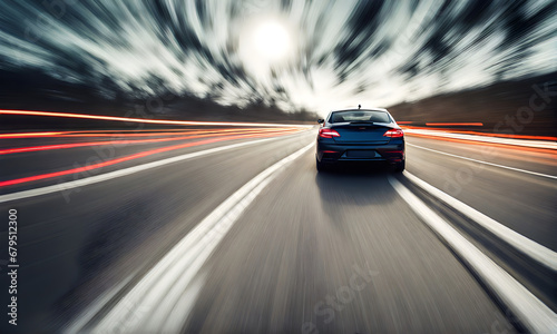 Dramatic motion blur of a car on the road