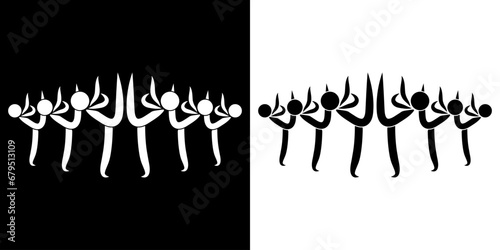 Pictogrammes représentant un groupe de gymnastes réalisant des mouvements d’ensemble, la team gym, une des disciplines des compétitions de la gymnastique.