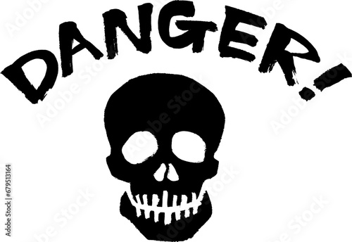 筆で描いた髑髏イラストとdangerの文字