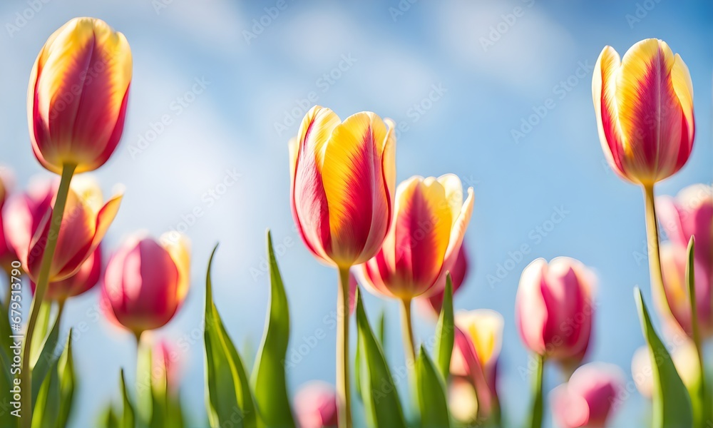 Spring tulips adorn a serene and smooth landscape Spring tulips adorn a serene and smooth landscape