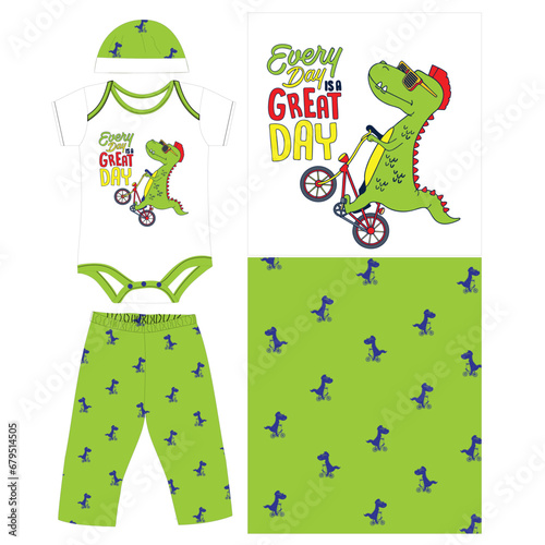 bodysuit with cap pant Dino print