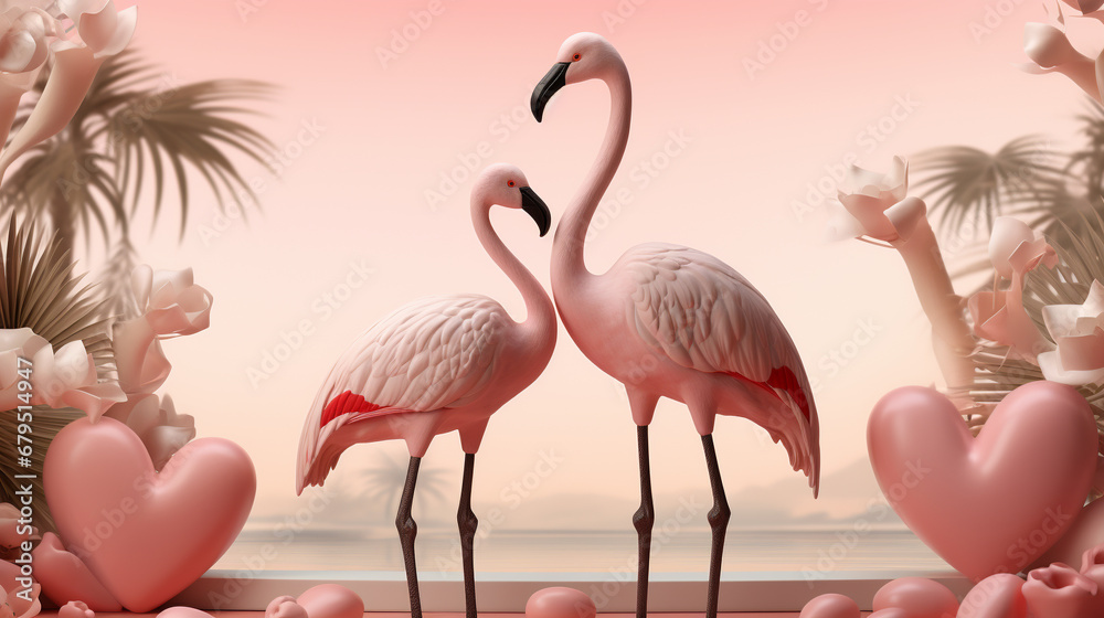 Obraz premium flamingos in the water