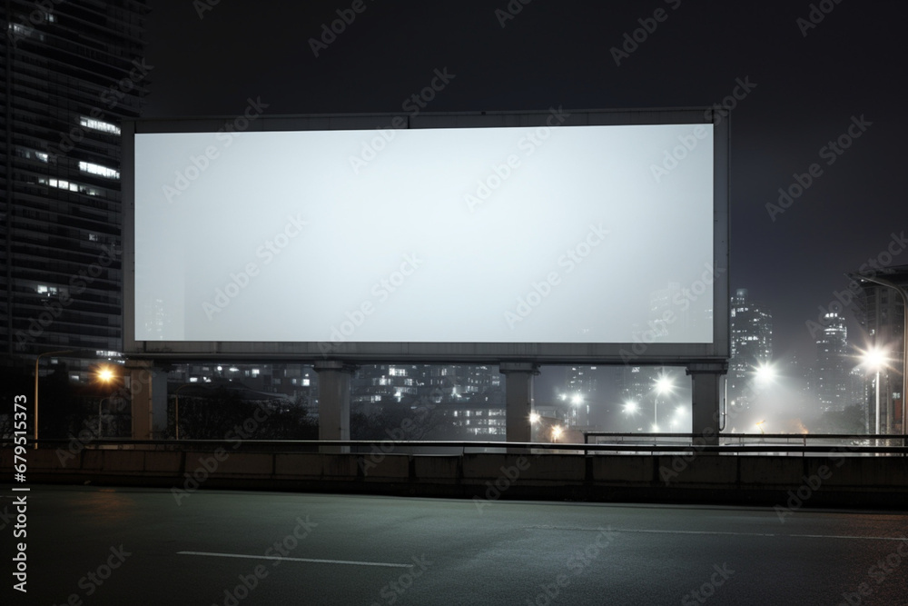 A blank billboard with buildings on a city wall. Generative AI