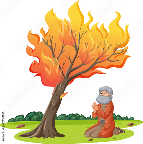 Moses and the Burning Bush: A Cartoon Illustration