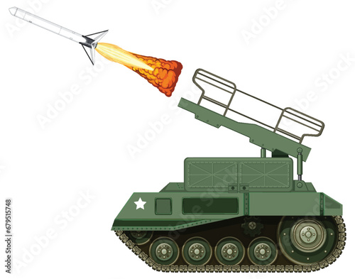 Tank Firing Missile in Vector Cartoon Style