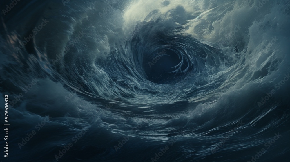 an whirlpool forming in a computer-generated ocean