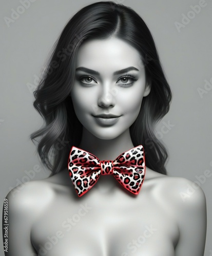 Portrait of beautiful young woman with bow tie   Fashion photo