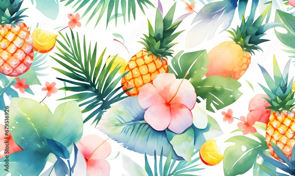 Naklejka premium Watercolor tropical background,Generative AI