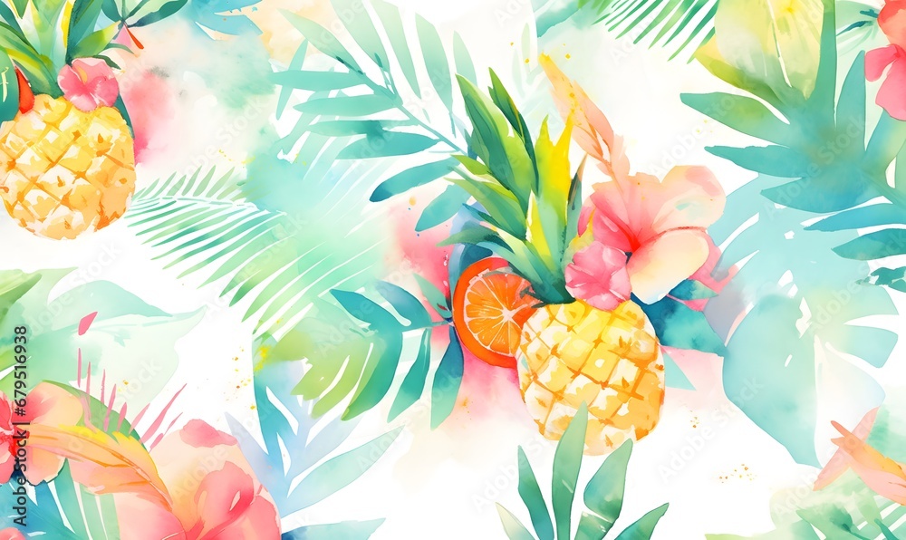 Naklejka premium Watercolor tropical background,Generative AI