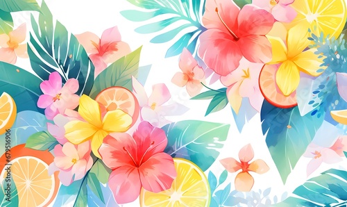 Watercolor tropical background Generative AI