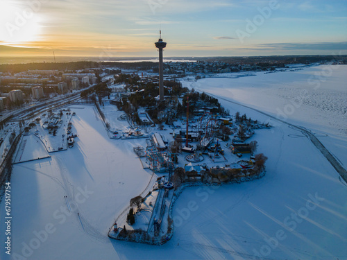 Aerial view of Sarkanniemi in winter photo