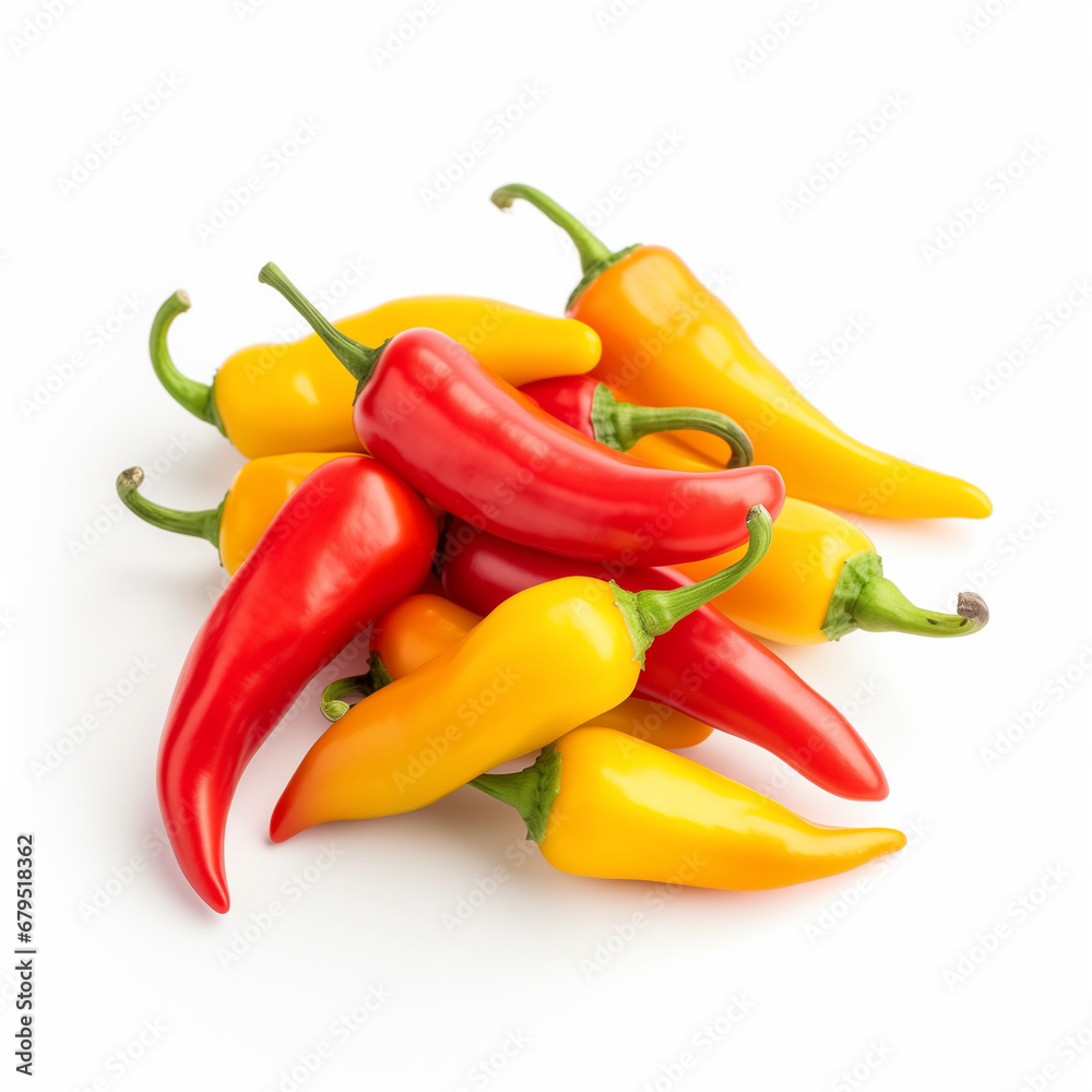 red and yellow peppers isolated background