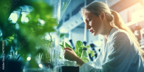 A female biochemist with sample analysis