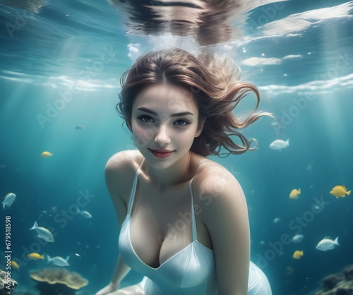 Beautiful young woman underwater in the ocean