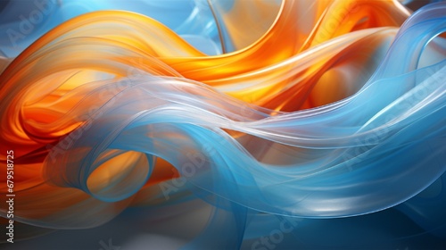 Ribbons of neon orange and cerulean blue swirling together, their colors blending and separating in a mesmerizing dance, creating a sense of movement frozen in time.