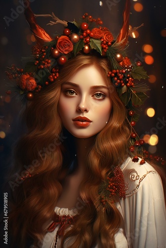 Portrait of a beautiful girl with a wreath on her head