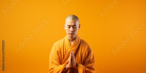 A Japanese monk with a shaved head photo