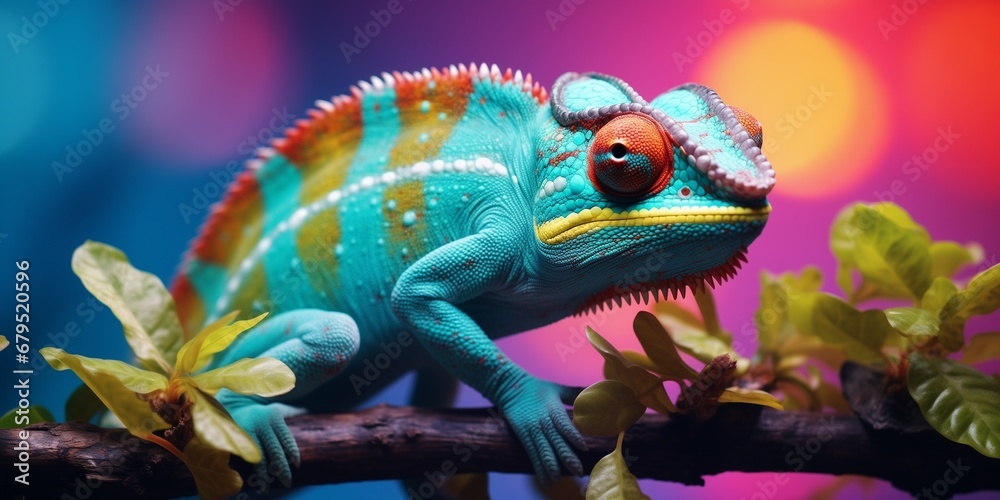 Bright Chameleon In Its Natural Habitat