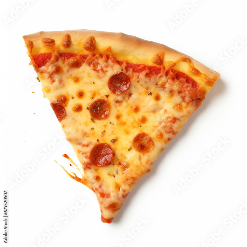 Topview pepperoni pizza slice picture isolated on a white background