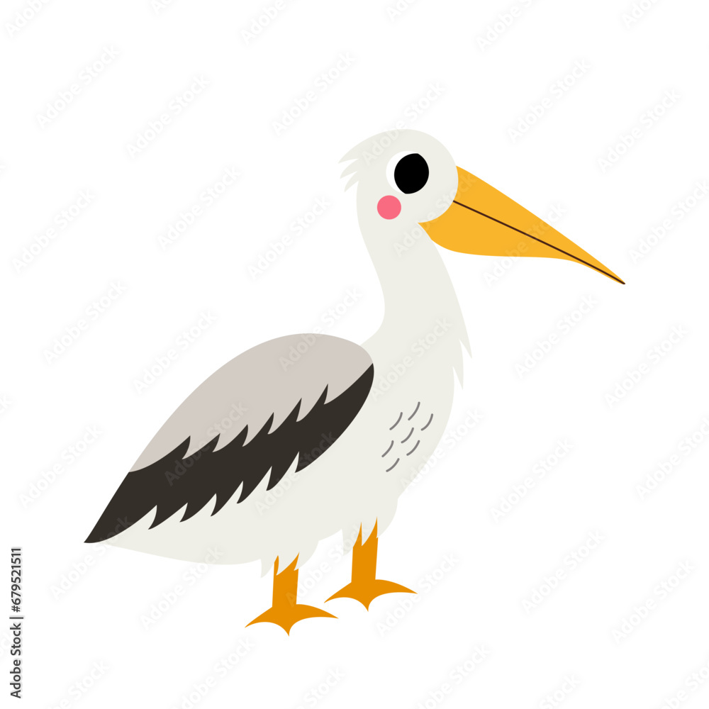 Obraz premium Vector illustration of cute cartoon pelican isolated on white background.