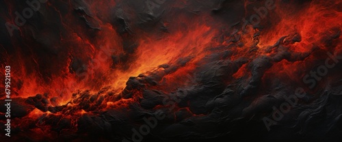 Molten lava-red and obsidian black paints colliding with fierce intensity, creating a dramatic and powerful visual spectacle.