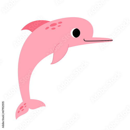 Vector illustration of cute cartoon pink river dolphin isolated on white background.