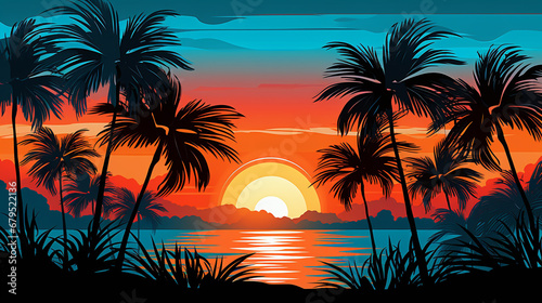palm trees at sunset HD 8K wallpaper Stock Photographic Image  © AA