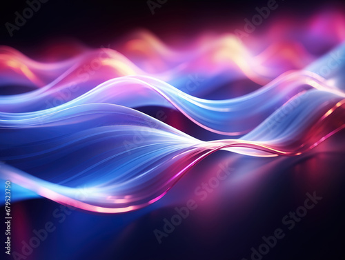 Abstract futuristic background with pink blue glowing neon moving high speed. Generative ai