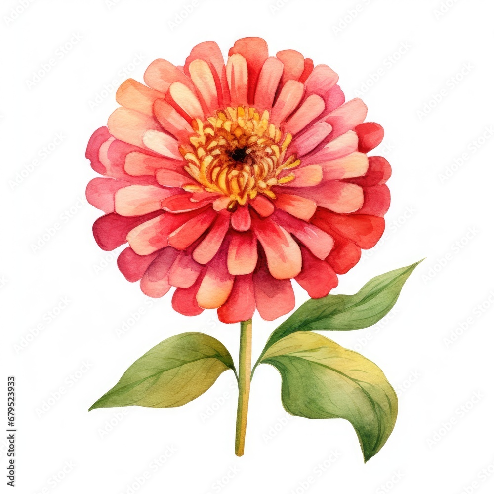 Zinnia Flower Watercolor Illustration Zinnia Flower Watercolor Illustration