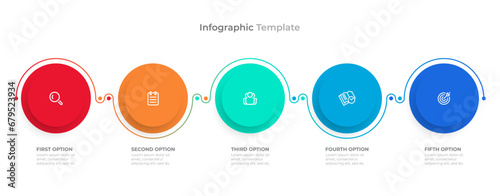 Business infographic thin line process with circles template design with icons and 5 options or steps. Vector illustration. photo