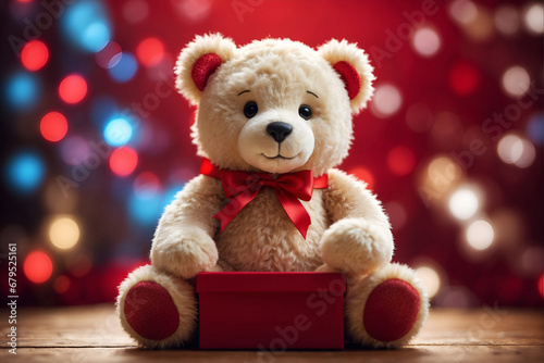Cute Love Bear Merry Christmas Bokeh Background Little Animal Bear © ArtistiKa