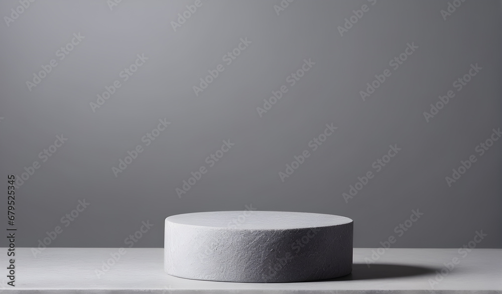 Background for cosmetic products of natural gray color. Stone podium on a gray background. - obrazy, fototapety, plakaty 