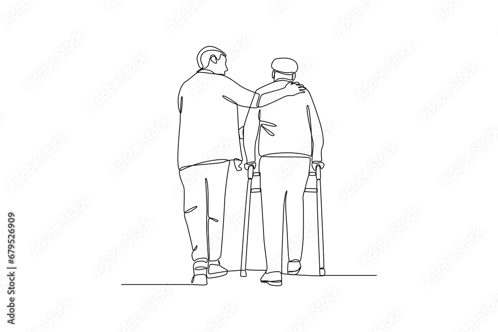 Son hel his father. minimalist help each other concept.