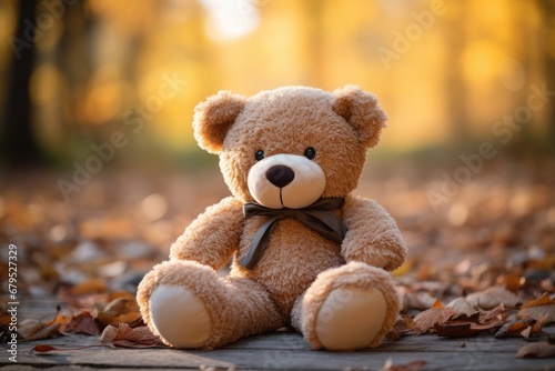 Teddy Bears Basking in Sunlight: A Serene Field of Plush Companions, the charm of childhood and the peaceful serenity that comes with the company of soft, huggable friends in a natural setting.