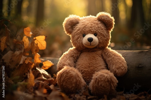 Teddy Bears Basking in Sunlight: A Serene Field of Plush Companions, the charm of childhood and the peaceful serenity that comes with the company of soft, huggable friends in a natural setting. © hisilly