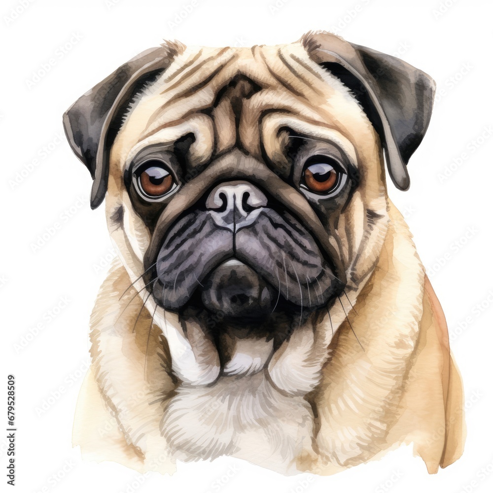 Pug Dog Watercolor Illustration
