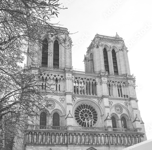 Notre Dame Cathedral on black and white film