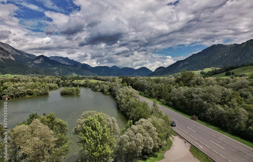 Fototapeta premium The road among the Alpine mountains in Austria