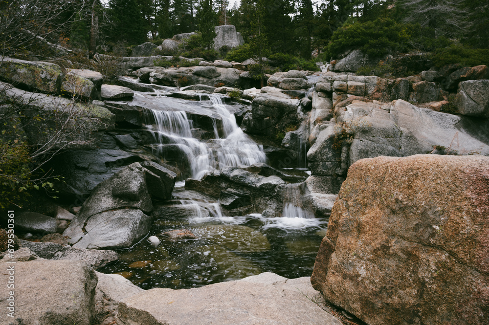 Tranquil waterfall with granite boulders near Lake Tahoe Tranquil waterfall with granite boulders near Lake Tahoe