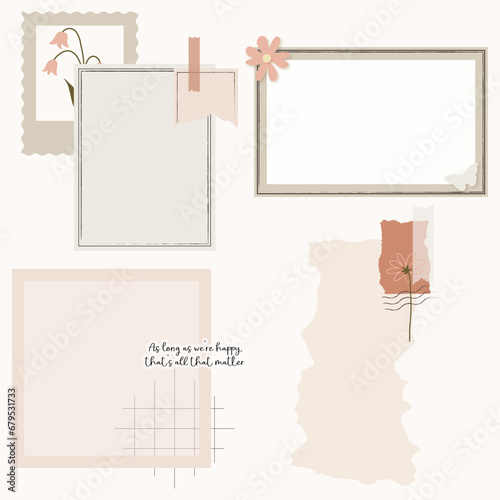 Vector set of cozy aesthetic notepaper, notepad, memo pad and scrapbooking elements