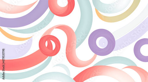 This image features a seamless pattern of colorful swirls on a white background. The swirls are of various sizes and shapes, and they are composed of bright